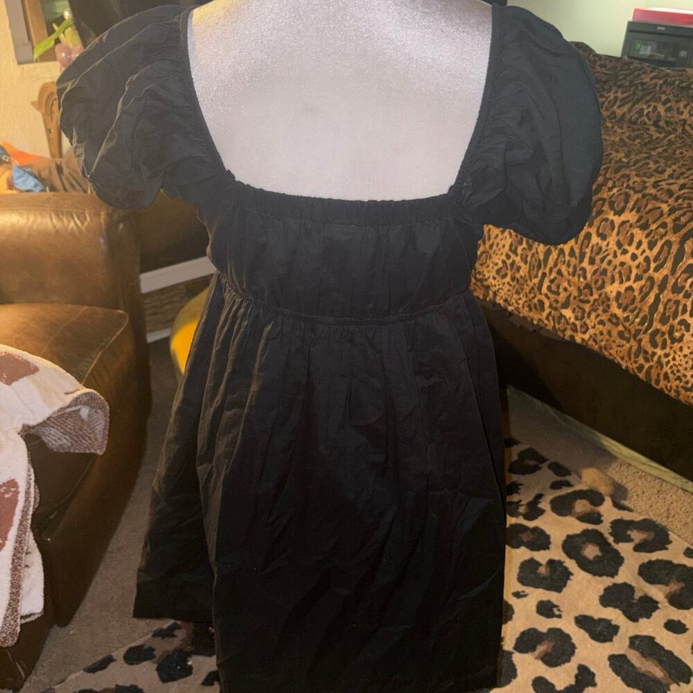 Abound Black Puff Sleeve Babydoll Mini Dress Size Small